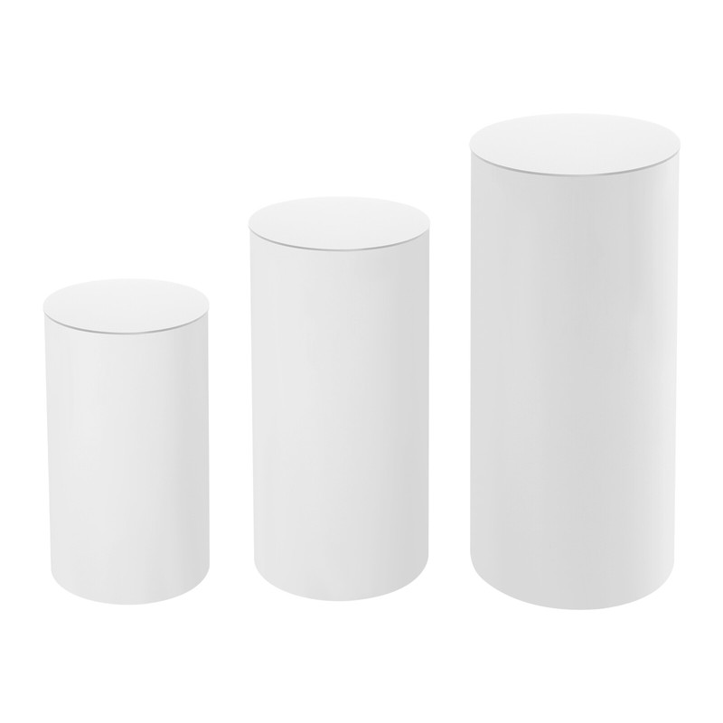 White 3-Piece Cylindrical Pedestal Display Stands PVC & Acrylic 33/36/40cm gallery