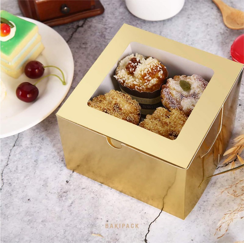 25 Gold Bakery Boxes With Window 6x6x4 Inches Cake Boxes With Window Treat Boxes gallery