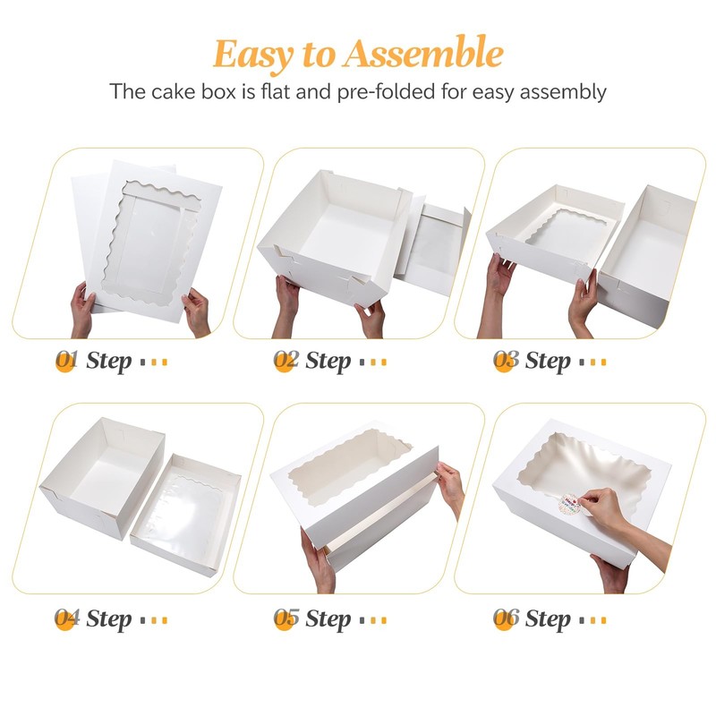 16 Pcs Cake Boxes, 10x10x10 Inches Tall Cake Box with Window (8 Boxes & 8 Boa... gallery