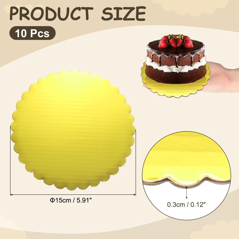 10 Pcs Scalloped Cake Circle Base, 5.9 Inch Cake Cardboards, Gold Tone gallery