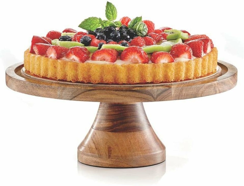 "Wood Cake Stand with Glass Dome: Transformable to Cheese Board - Multi-function gallery