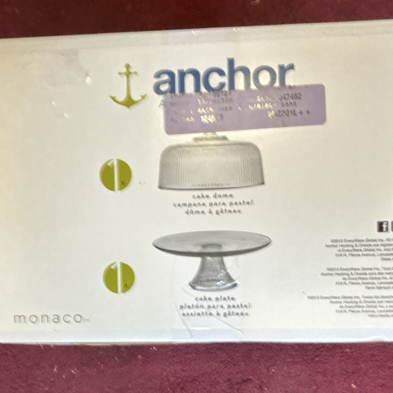 Anchor Hocking Monaco Clear Ribbed Glass Round Cake Stand w/ Dome Lid