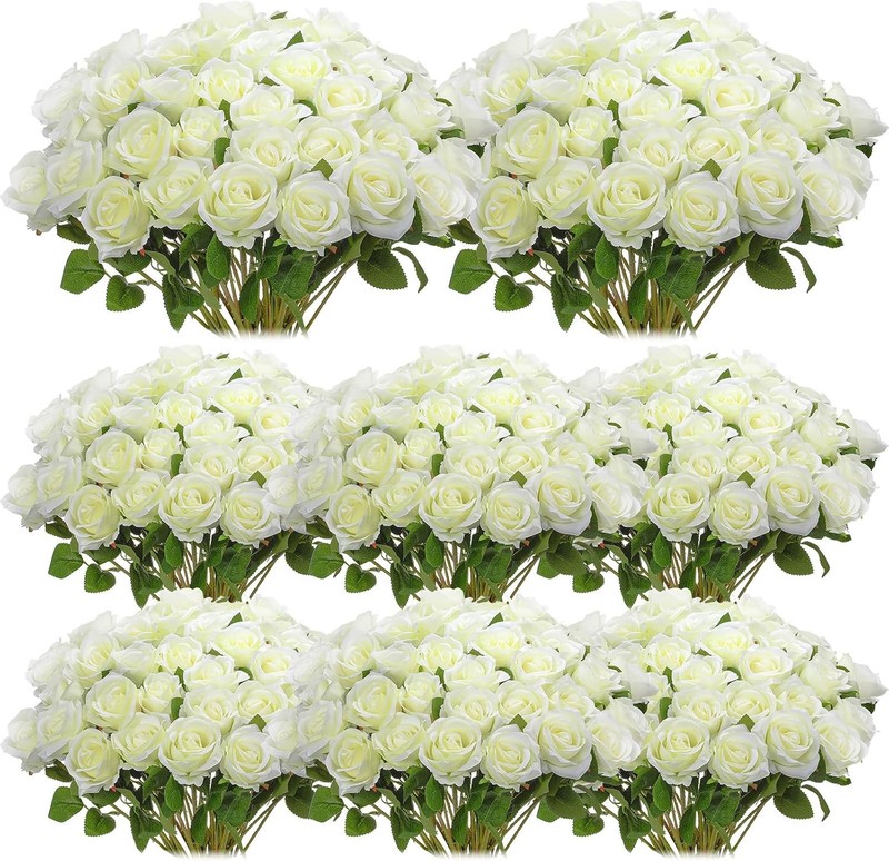 Hotop 80 Pcs Rose Artificial Flowers Bulk with Long Stem, Silk Roses Realistic