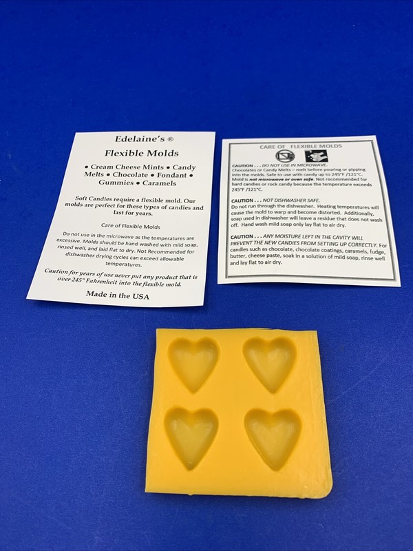 4x Hearts Cavity Flexible Silicone Molds Cream Cheese Mints, Chocolate, Fondant