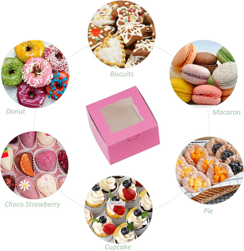 100Pcs Paper Cookie Boxes With Window Small Bakery Boxes 4x4x2.5 Inches Mini Cak gallery