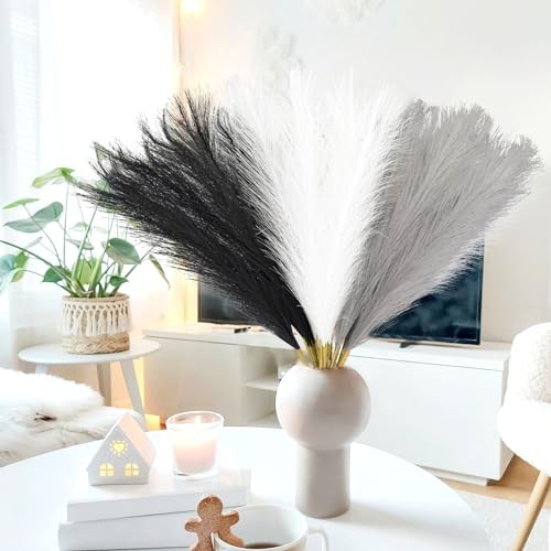 pcs Black Faux Pampas Grass Tall, 21.6in Artificial 30 Black & White & Gray gallery