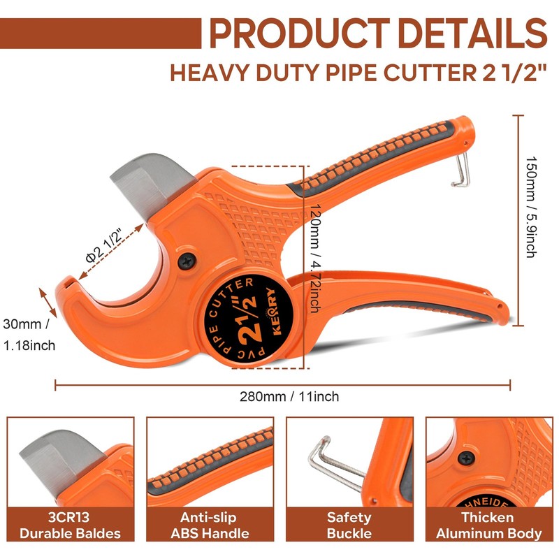 Kerry Pvc Pipe Cutter Up To 2-1/2 O.D. Ratcheting Heavy-Duty Pex Poly Pe gallery
