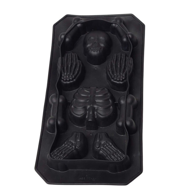Halloween Skeleton 3D Silicone Mold Tray Ice Jello Chocolate Candy Black Pan