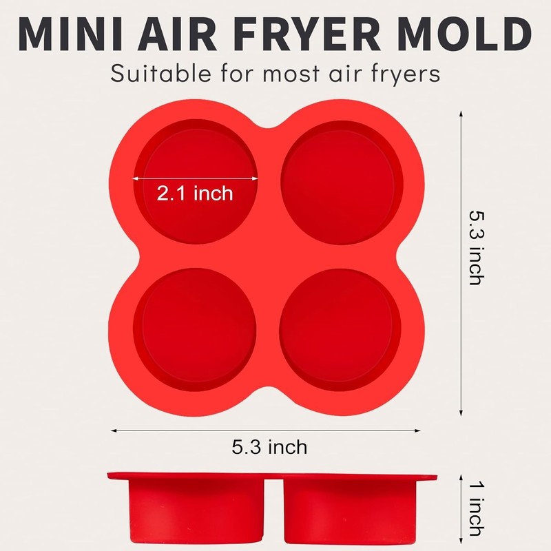 2 Pack Air Fryer Egg Bite Molds, 4-Cup Mini Round Muffin Pans Silicone Baking... gallery