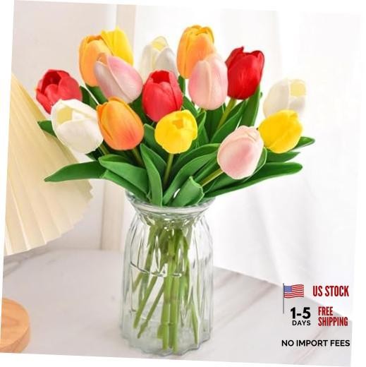 15PCS Artificial Tulips Flowers,Real Touch 14″ Silk Fake Tulips,Bulk Colorful