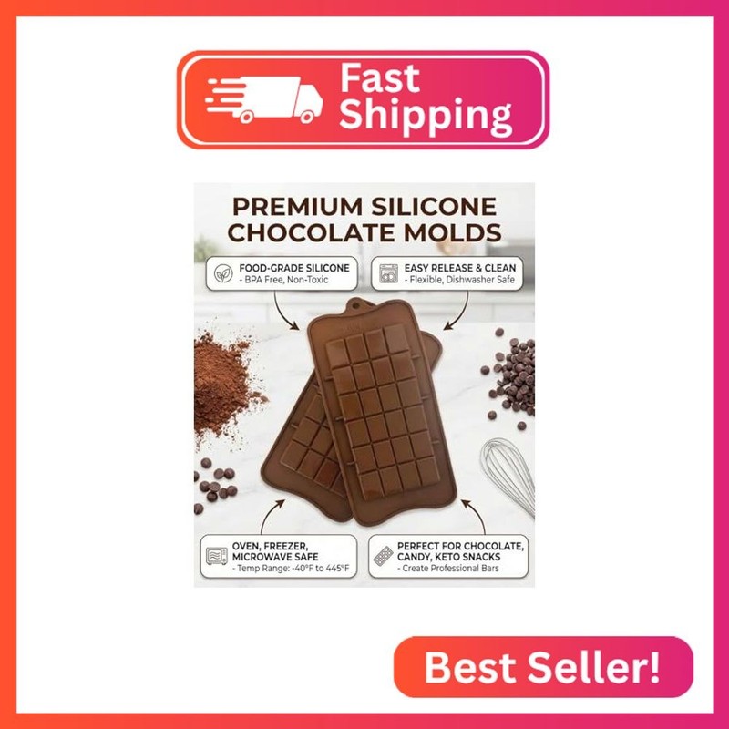 Chocolate Bar Mold, 2 Pack Food Grade Silicone Chocolate Molds, Non Stick Break gallery