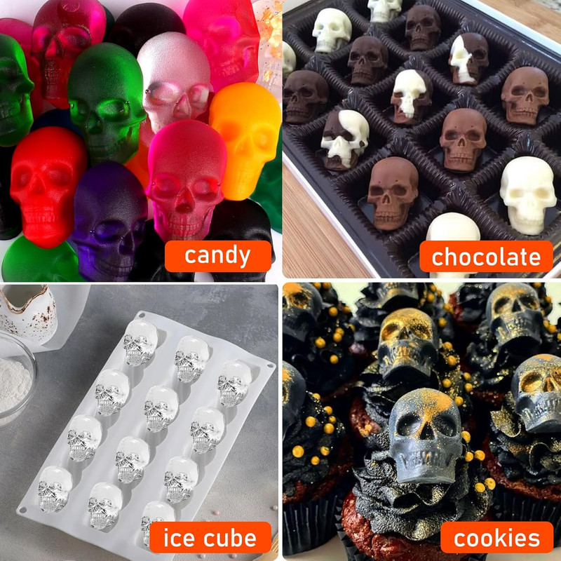 Gummy Skull Candy Molds Silicone, 2 Pack 40 Cavity Non-Stick Skull Silicone Mold gallery