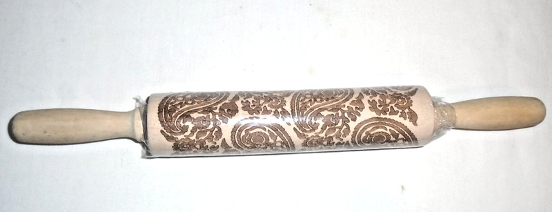 NEW Rolling Pin Embossed w Paisley Pattern for Baking Engraved Cookies 8″