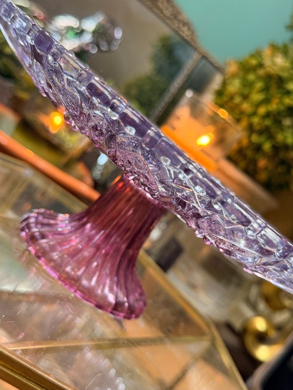 Anthropologie Pedestal Cake Stand Purple Ombré Pressed Glass gallery