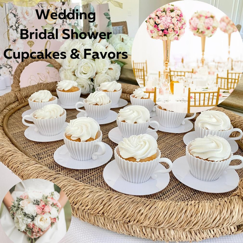 Baking Cupcake Molds - Silicone Teacup Set - 12 Pc Set - Oven-Safe - Nonstick - gallery