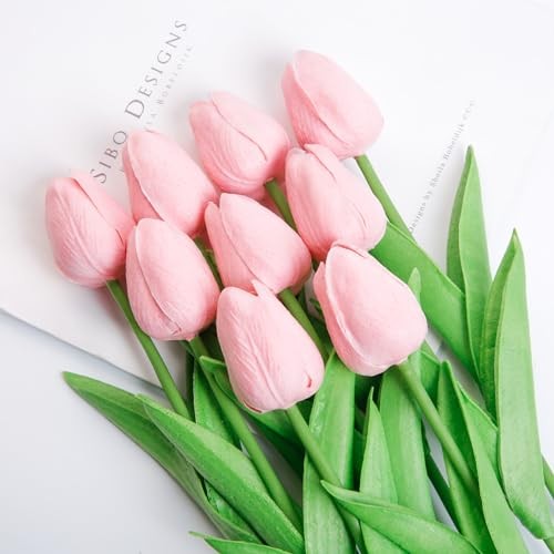 Artificial PU Tulips 10Pcs Real Touch Fake Flower Arrangement Bouquets for Pink gallery
