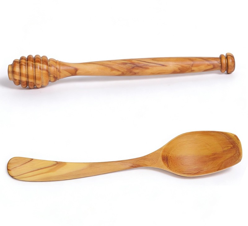 2 PCS Olive Wood Honey Dipper Sticks And Spoon Set 5.9 Inch