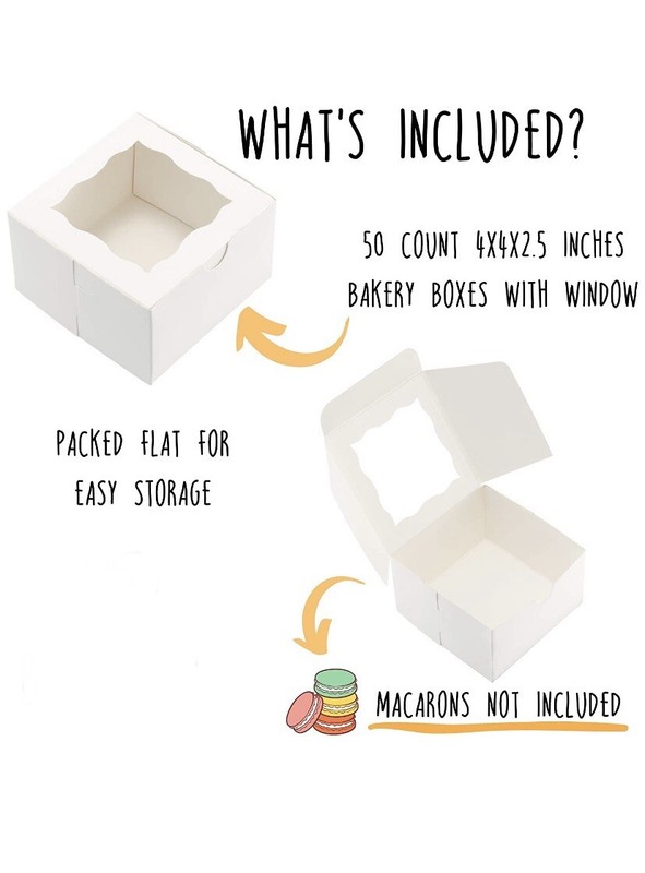 Cuisiner 4x4x2.5 inch Bakery Boxes w/Window 50 Count, White, SIP gallery