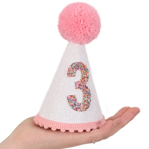 Birthday Hat for Girls - Glitter Birthday Hat with Pink Pom 3rd Birthday Hat gallery