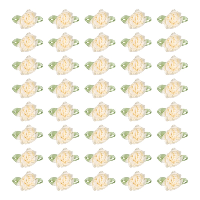40Pcs 1″ Ribbon Flowers Bows Mini Satin Roses Flowers Beige