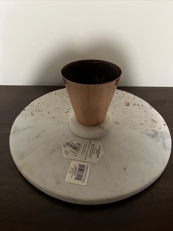 THIRSTYSTONE Pink Terrazzo White Marble Cake Stand NM796-MCY Copper Display gallery