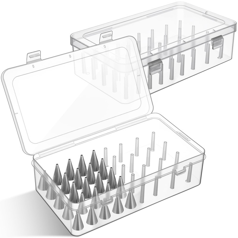 2 PCS Clear Piping Tip Storage Box With Fixed Pins Holds 84 Tips Organizer