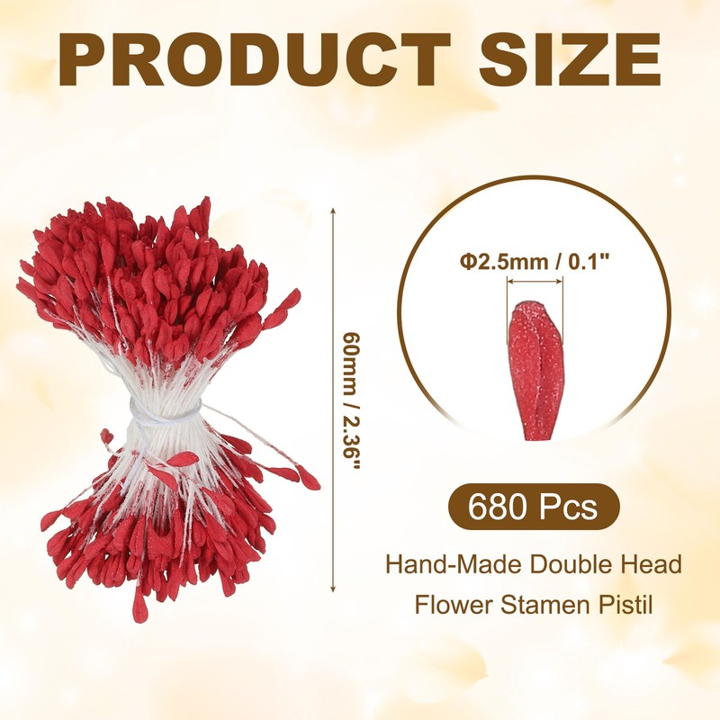 2.5mm Double Heads Flower Stamen, 680 Pcs Artificial Flower Pistil, Rose Red gallery