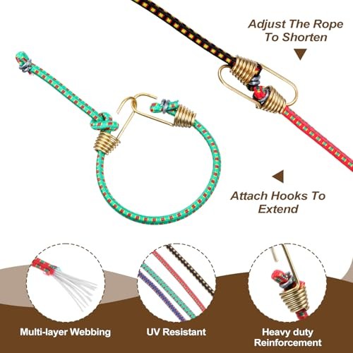 12 PCS Small Bungee Cords with Hooks, 10 Inch Adjustable Mini Bungee Cords gallery