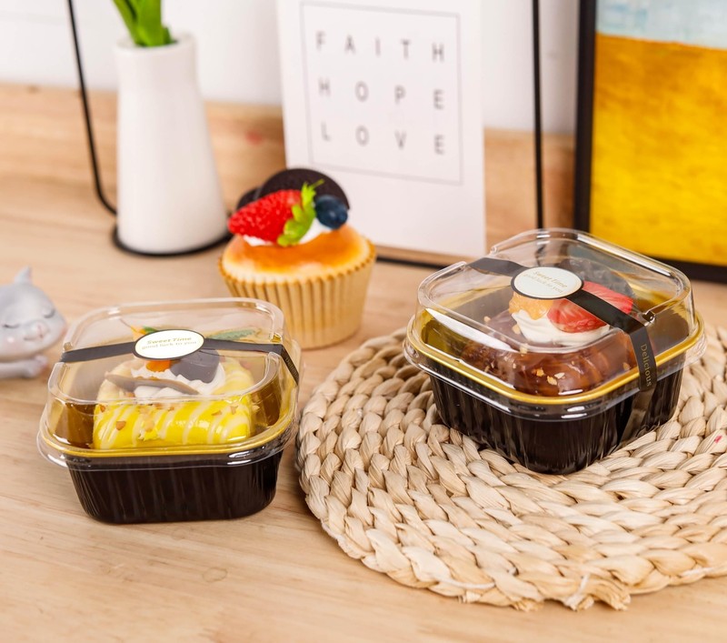 Mini Square Baking Cups with Lids and Spoons 50 Pcs Black (5oz) 5 OZ gallery
