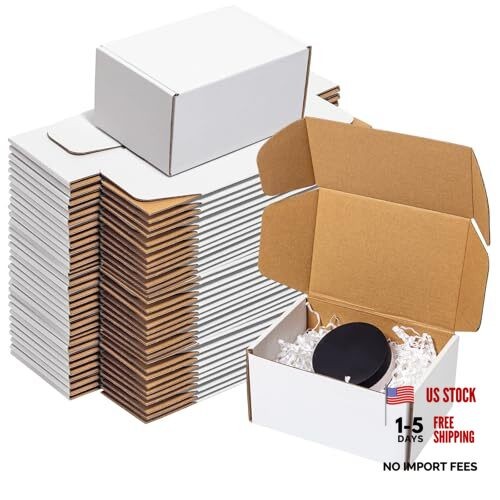 White Shipping Boxes 60 Pack – Corrugated Cardboard Mailing Boxes for 6x4x3″