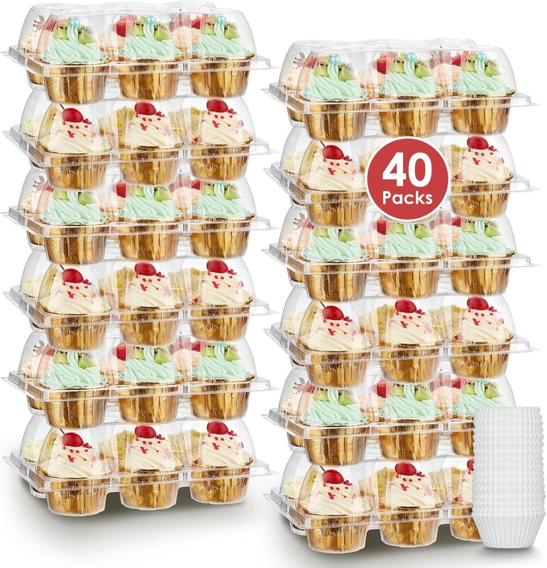 (6 Count x 40 Sets) Stackable Cupcake Containers with 240 Pack Liners, Plasti…