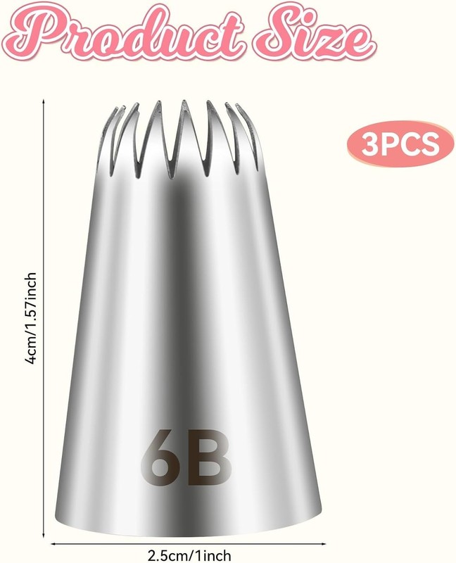 3 Piece 6B Cake Piping Nozzle Set - Durable Stainless Steel for Buttercream gallery