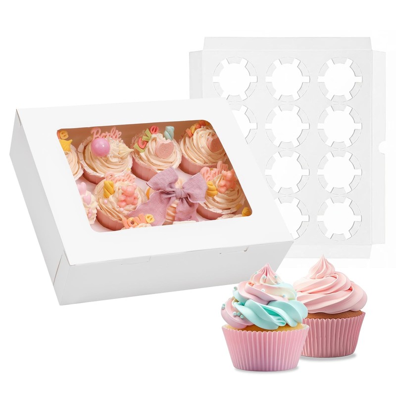 3 PCS White 12 Count Cupcake Boxes With Window Container Holding 36 Pastry