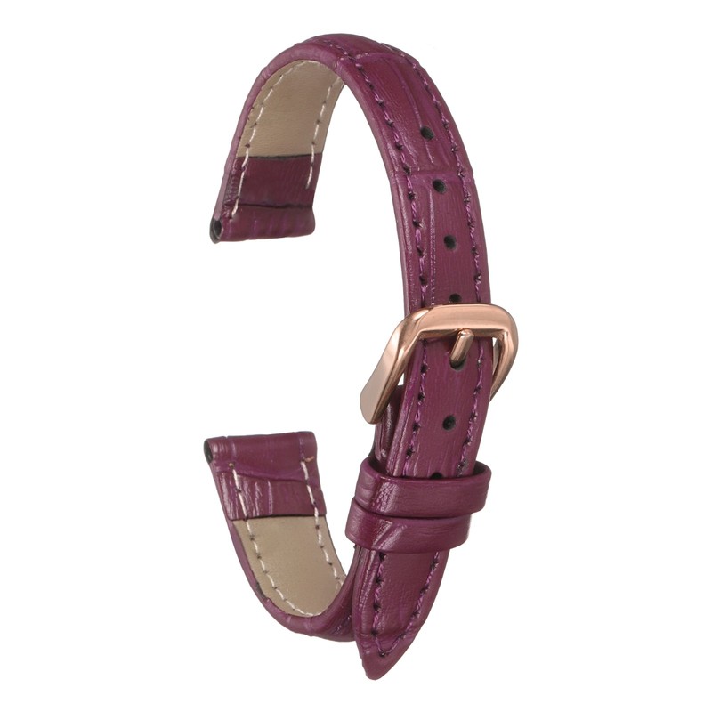 Classic 12mm Embossed Leather Watch Strap, Purple & Rose Gold