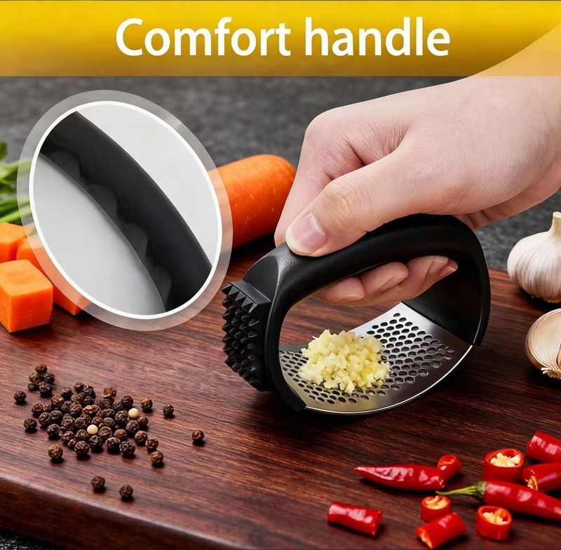 Garlic Press Equipped with Soft Ergonomic Handle, Easy to Crush Garlic, Black gallery