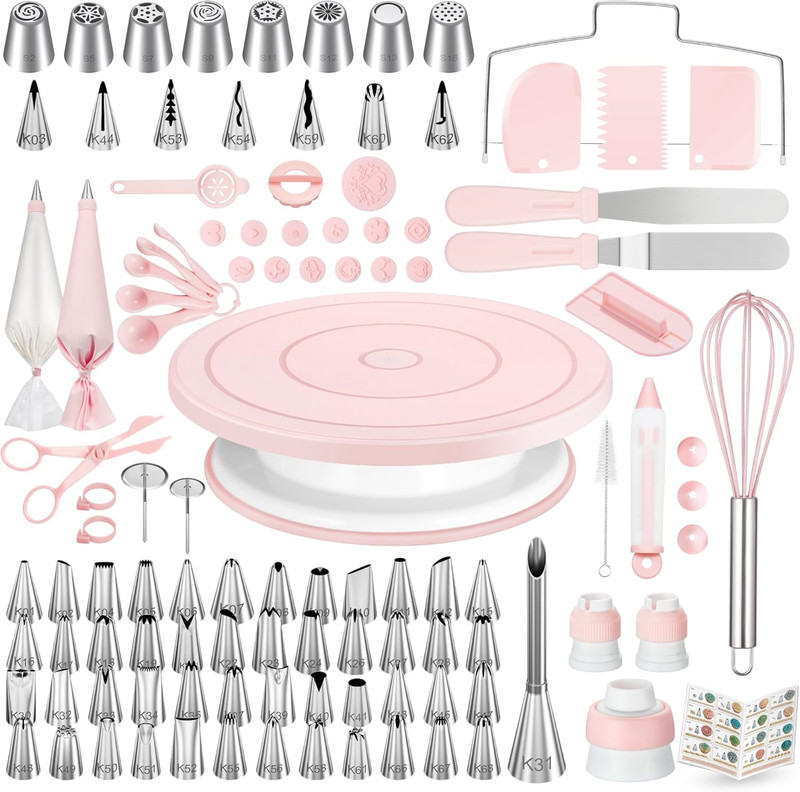 158Pcs Cake Decorating Kit, Baking Supplies Tools - Includes Cake Stand Turntabl