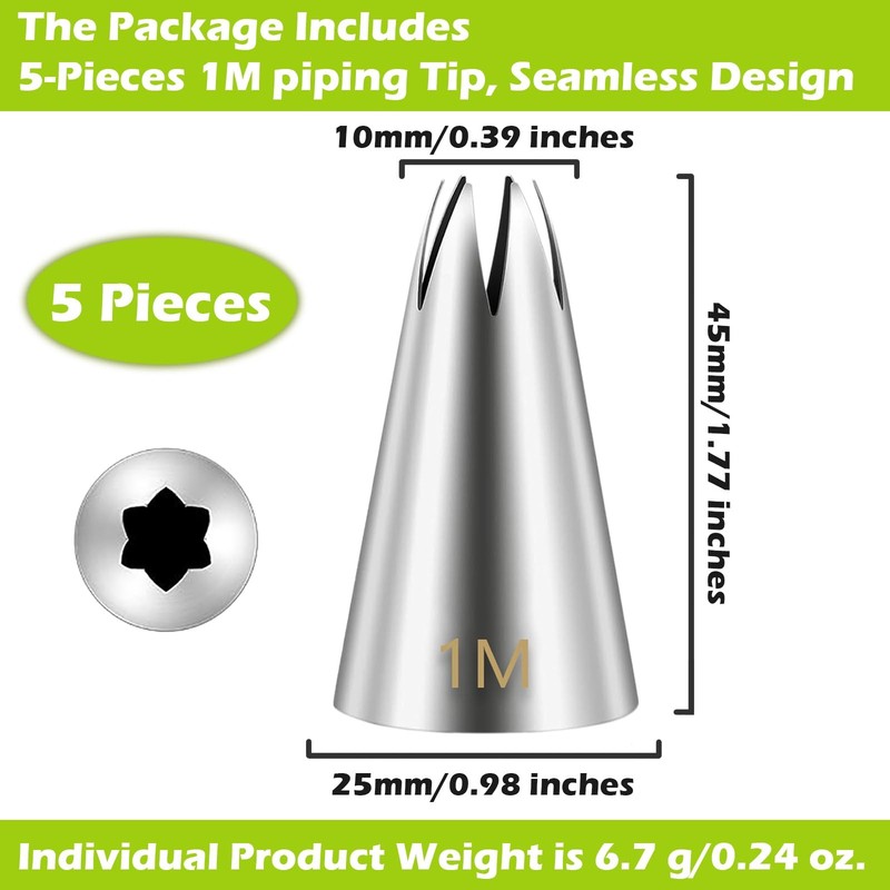 1M Piping Tips Seamless Stainless Steel Large Star Pastry Nozzles 5 Pieces gallery