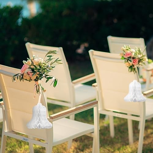 24 Pcs Paper Wedding Bells White Hanging Big Bridal Honeycomb Wedding Bells gallery