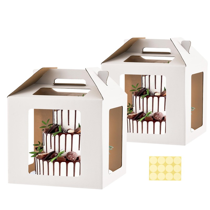 Tall Cake Boxes, 14x14x14 Inches, 2 Pack, Cake Carrier with Windows, Handle f…