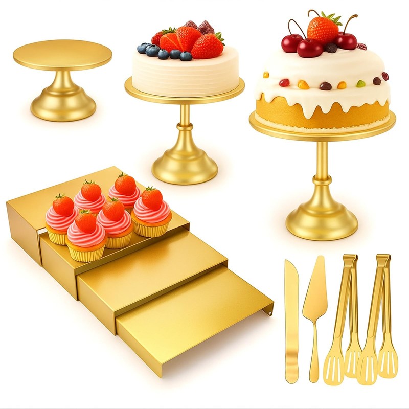 11 Pcs Gold Cake Stand Set Cake Stand Set for Dessert Table 3 Size Metal Roun…