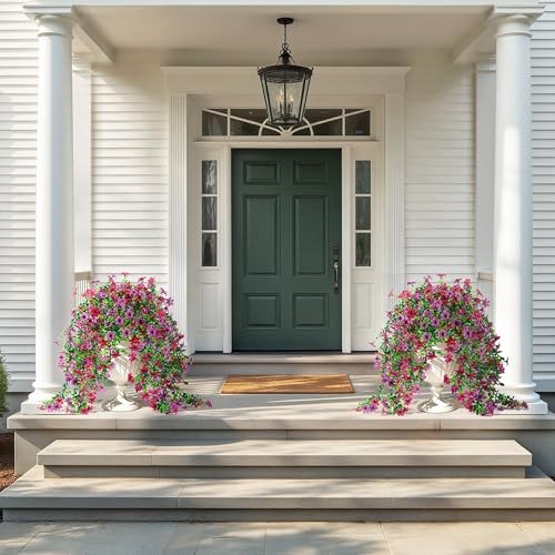 Artificial Hanging Flowers for Outdoors,2Pcs Fake Hanging Light Purple Red gallery