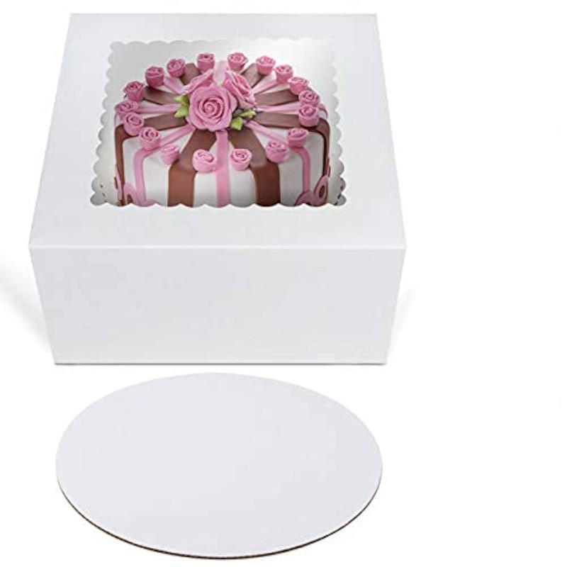 Cake Boxes 9" x 9" x 5" and Round Cake Boards 9" Inch, Bakery Box with Window...