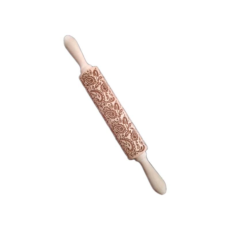 Pastry Made Embossing Wooden Rolling Pin Paisley Print