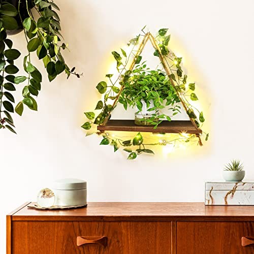 3 Set Artificial Ivy LED Floating Plant Shelves Wood Hanging Dorm Wall Decor gallery