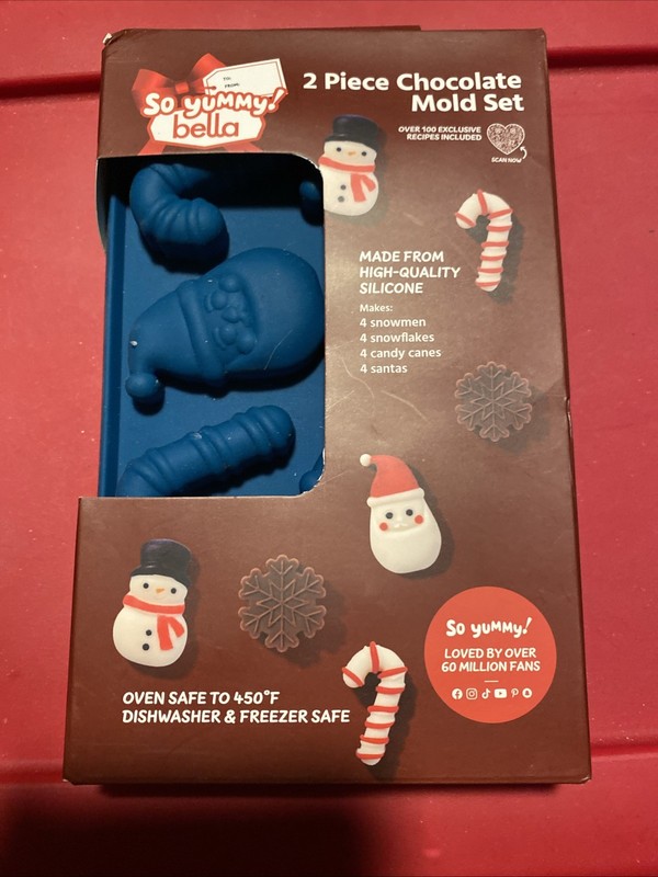 Silicone Mold Set Chocolate Santa Snowman Snowflakes 2 trays Box Has Damage
