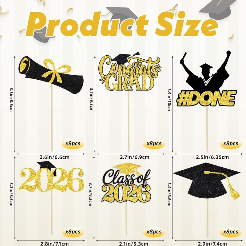 48 Pieces 2026 Graduation Cupcake Toppers and Wrappers, Adjustable Grad Cap gallery