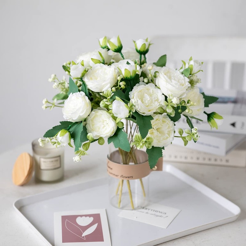 Floweroyal 12 Bunches Peony Artificial Flowers White Flowers Silk Peonies Bouque gallery