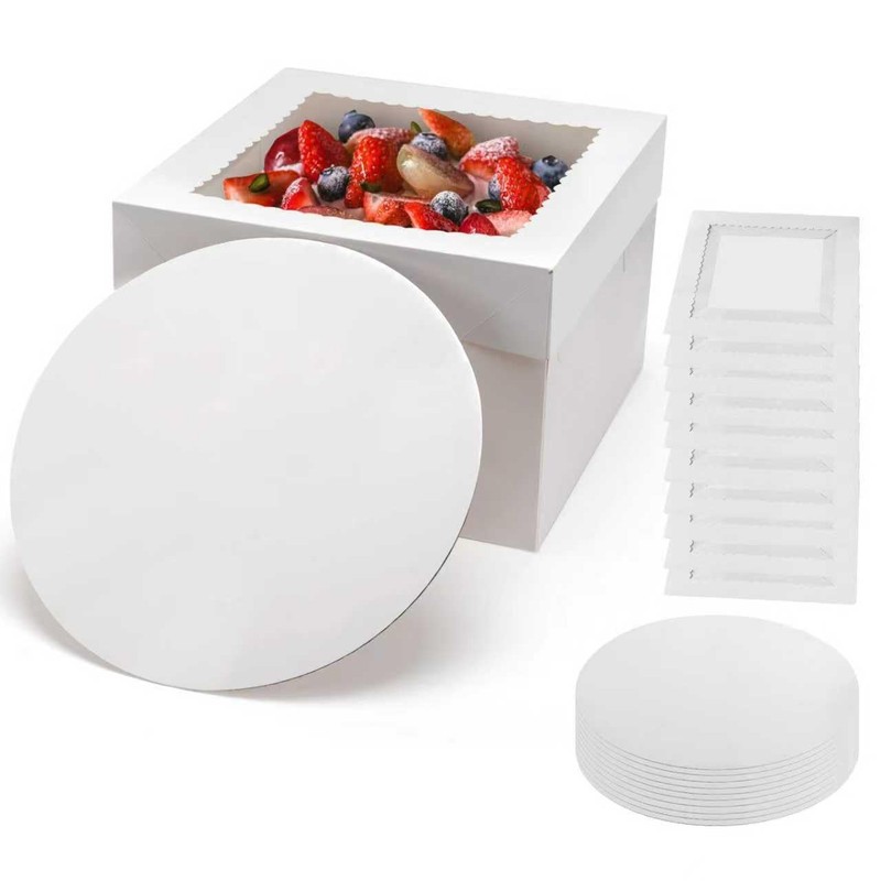 15Pcs 12x12x8 Inch Tall Cake Boxes with Clear Window & Cake Boards – Sturdy W…