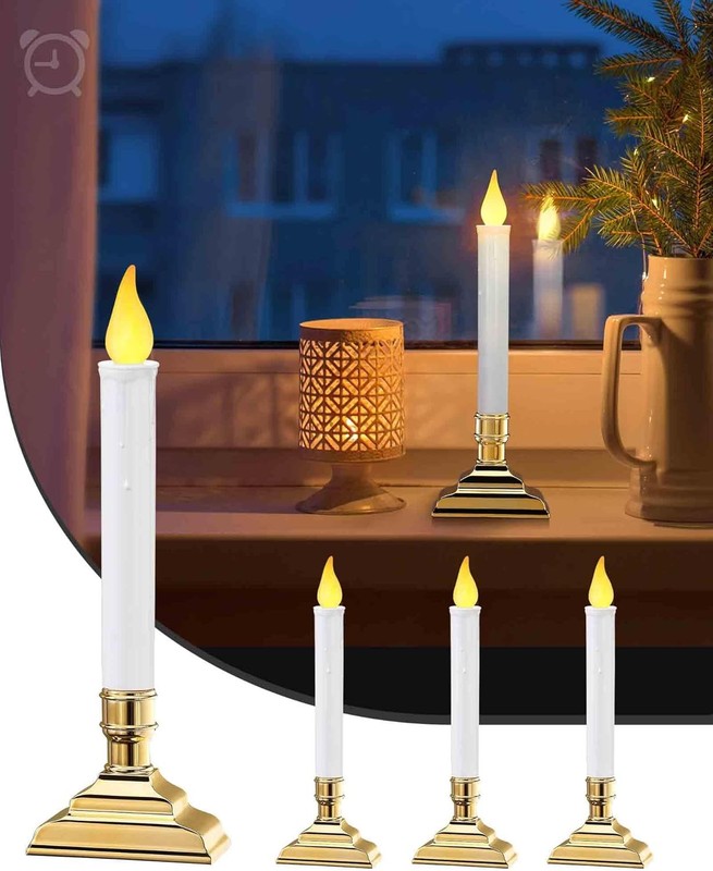 Battery Operated Window Candles with Timer Gloss Gold