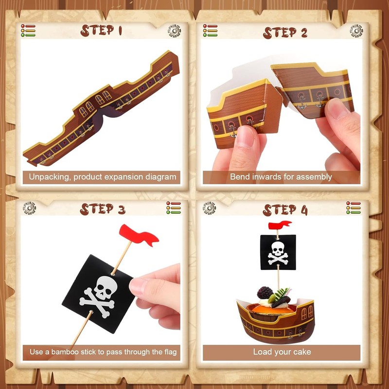 72 Pcs Pirate Ship Cupcake Toppers Skull Cap Cupcake Picks Pirate Halloween gallery